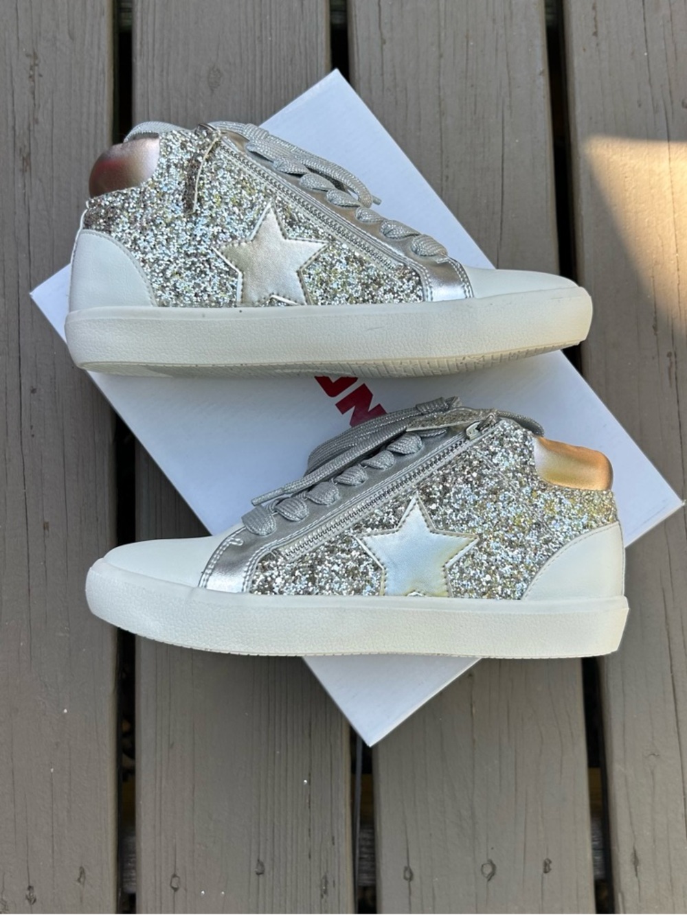 Unionbay EMMA Silver Gold Rose Gold Glitter Hi-Top Sneakers | NEW in BOX Size 8